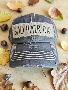 Bad Hair Day Washed Vintage Ball Cap - Color Black